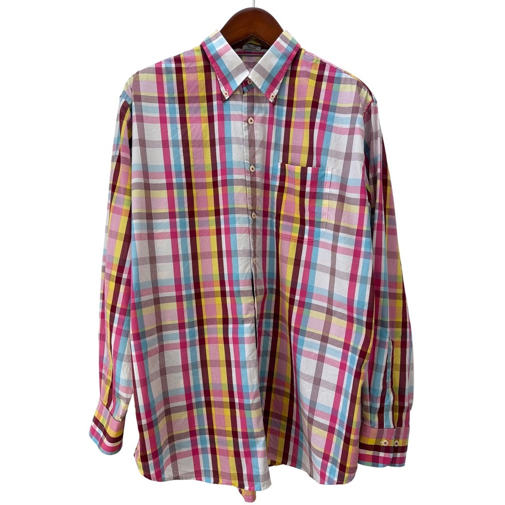 Peter Millar Weekender Finish Plaid Button Down Shirt XL Long Sleeve